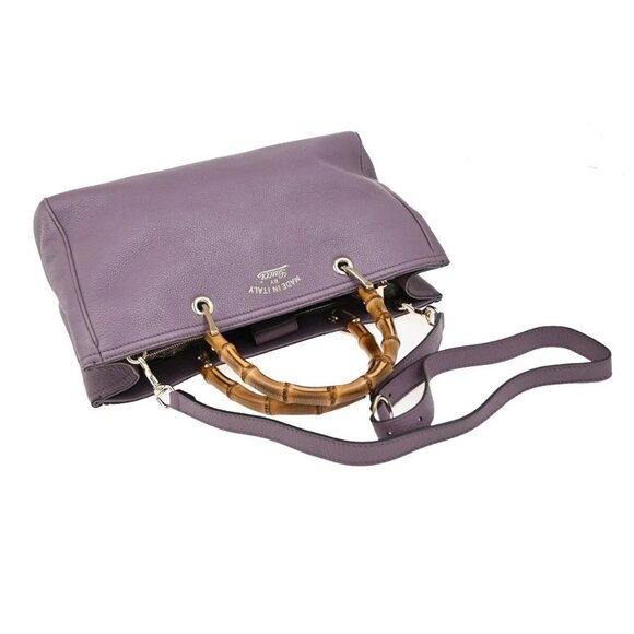 GUCCI Logos Bamboo Shopper 2Way Hand Shoulder Bag Purple Gold Italy 76FB780 - Picture 5 of 14